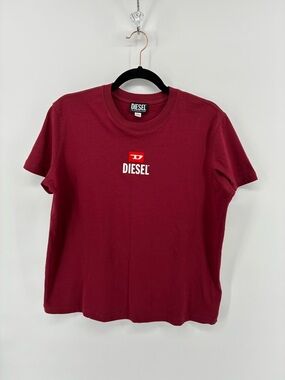 Diesel Maroon Short Sleeve Tee with White Logo